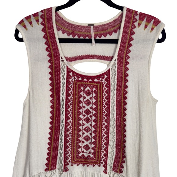 Free People Bohemian Embroidered Cotton Tunic Top XS - Picture 4 of 8